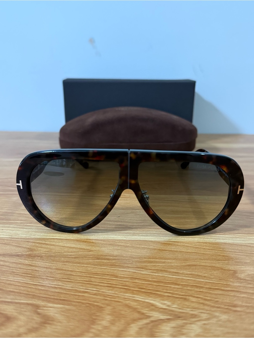 Tom Ford Tortoiseshell Shield Sunglasses with Brown Gradient Lenses